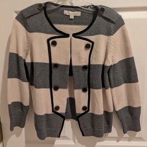 LOFT Women's Gray and Cream Striped Sweater